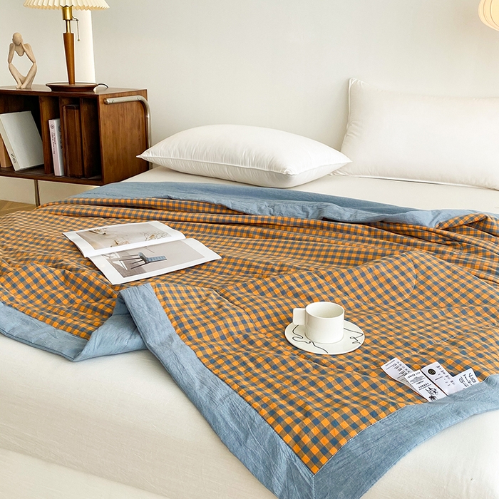 91家纺网 家纺一手货源 找家纺 青螺家纺 双面全棉色织水洗棉新疆棉花被百分百（支持质检）格森橘