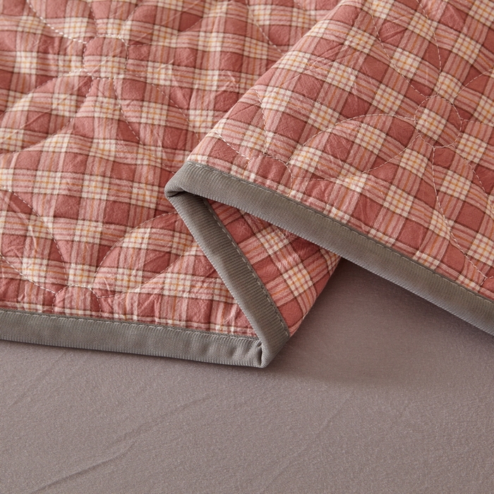 91家纺网 家纺一手货源 找家纺 杜先生 2024新款无印风水洗棉夹棉床笠 粉小格