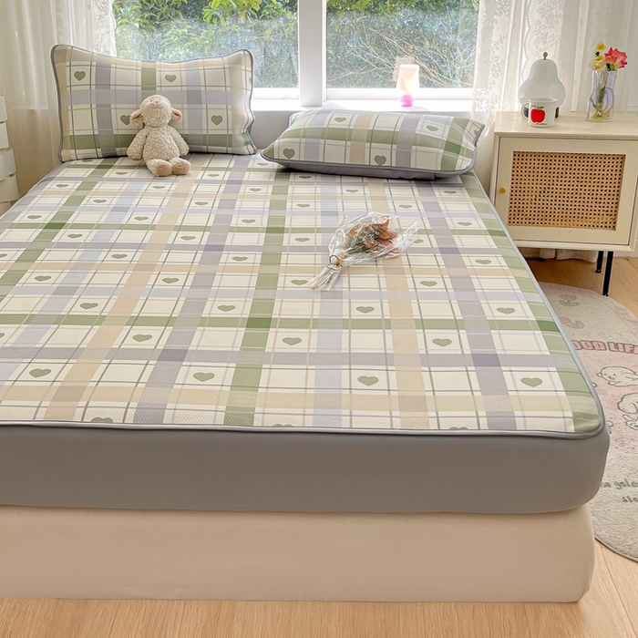 91家纺网 家纺一手货源 找家纺 星座 2025大斜纹复合冰丝凉席床笠款 爱心气泡绿-床笠款