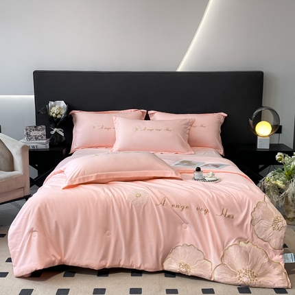 91家纺网 家纺一手货源 找家纺 2025新款花开盛夏夏被四件套 花开盛夏-粉玉