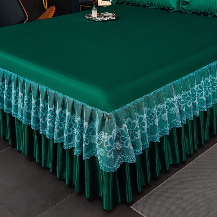 91家纺网 家纺一手货源 找家纺 艾裙海  2025新款纯色床裙款冰丝凉席 深情绿