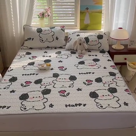 91家纺网 家纺一手货源 找家纺 慕澄家纺 2024新款小版印花0.5乳胶凉席系列 快乐小狗