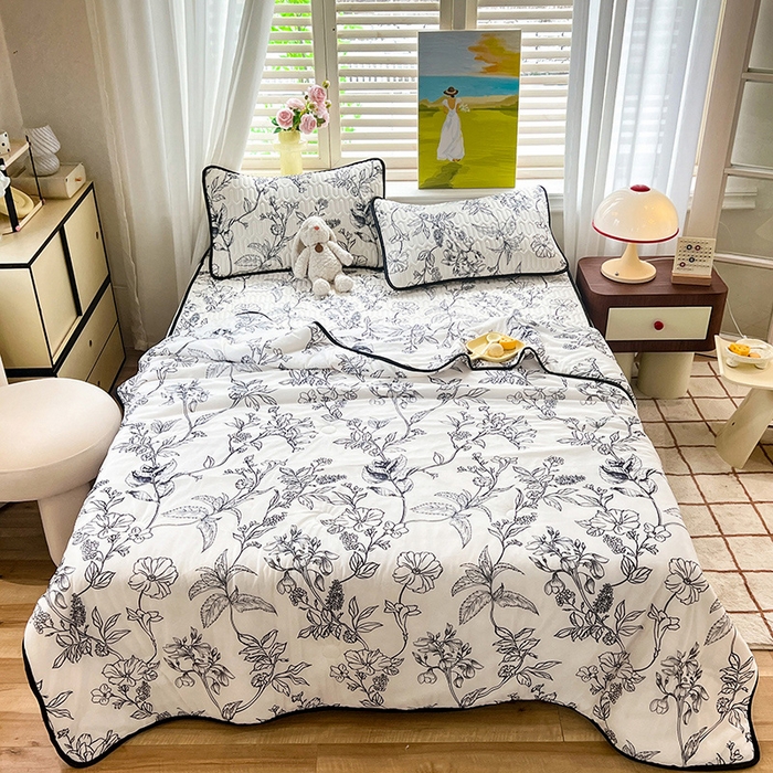 91家纺网 家纺一手货源 找家纺 （总）慕澄家纺 2024新款小版印花0.5乳胶凉席夏被四件套