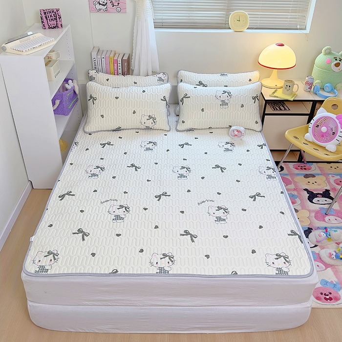 91家纺网 家纺一手货源 找家纺 澳萝拉 2024新款A类凉感丝三丽鸥乳胶凉席 爱心 KT猫((灰)