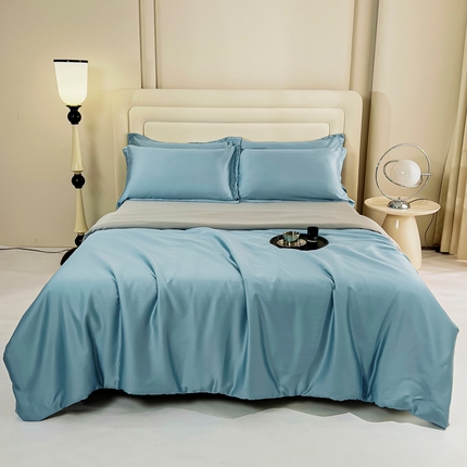 91家纺网 家纺一手货源 找家纺 锦罗绣 2024新款80s奥地利进口兰精天丝四件套 蓝拼灰