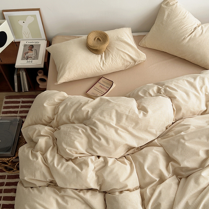 91家纺网 家纺一手货源 找家纺 水洗的故事 2024新款无印良品水洗棉四件套  小小格米