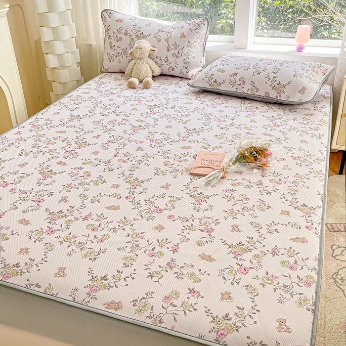 91家纺网 家纺一手货源 找家纺 星座 2025大斜纹复合冰丝凉席床笠款 小熊花园-床笠款