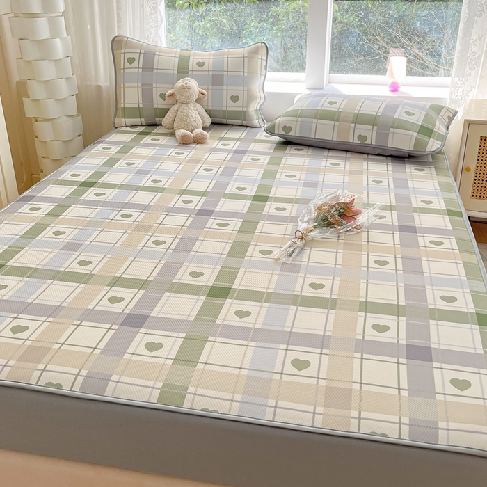 91家纺网 家纺一手货源 找家纺 星座 2025大斜纹复合冰丝凉席床笠款 爱心气泡绿-床笠款