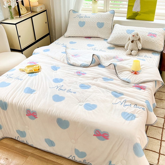 91家纺网 家纺一手货源 找家纺 慕澄家纺 2024新款小版印花0.5乳胶凉席夏被四件套 心情