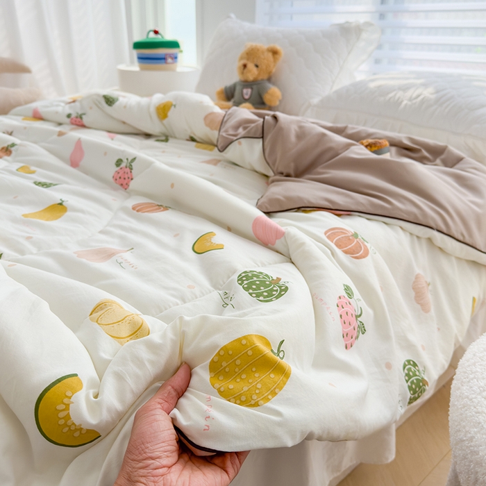 91家纺网 家纺一手货源 找家纺 默忆 2025新款水洗棉双层纱夏被夏凉被空调被被子被芯 南瓜日记