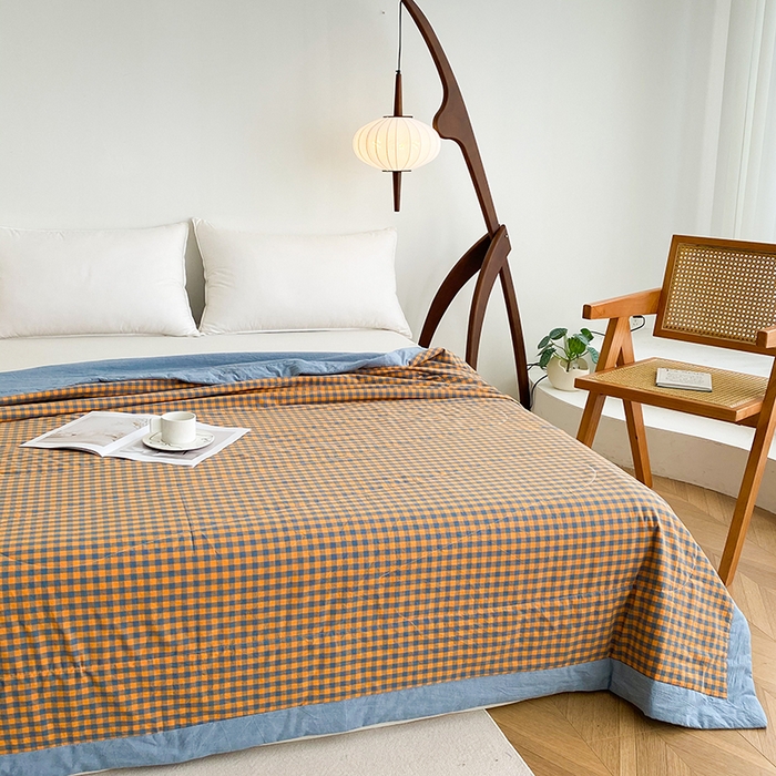 91家纺网 家纺一手货源 找家纺 青螺家纺 双面全棉色织水洗棉新疆棉花被百分百（支持质检）格森橘