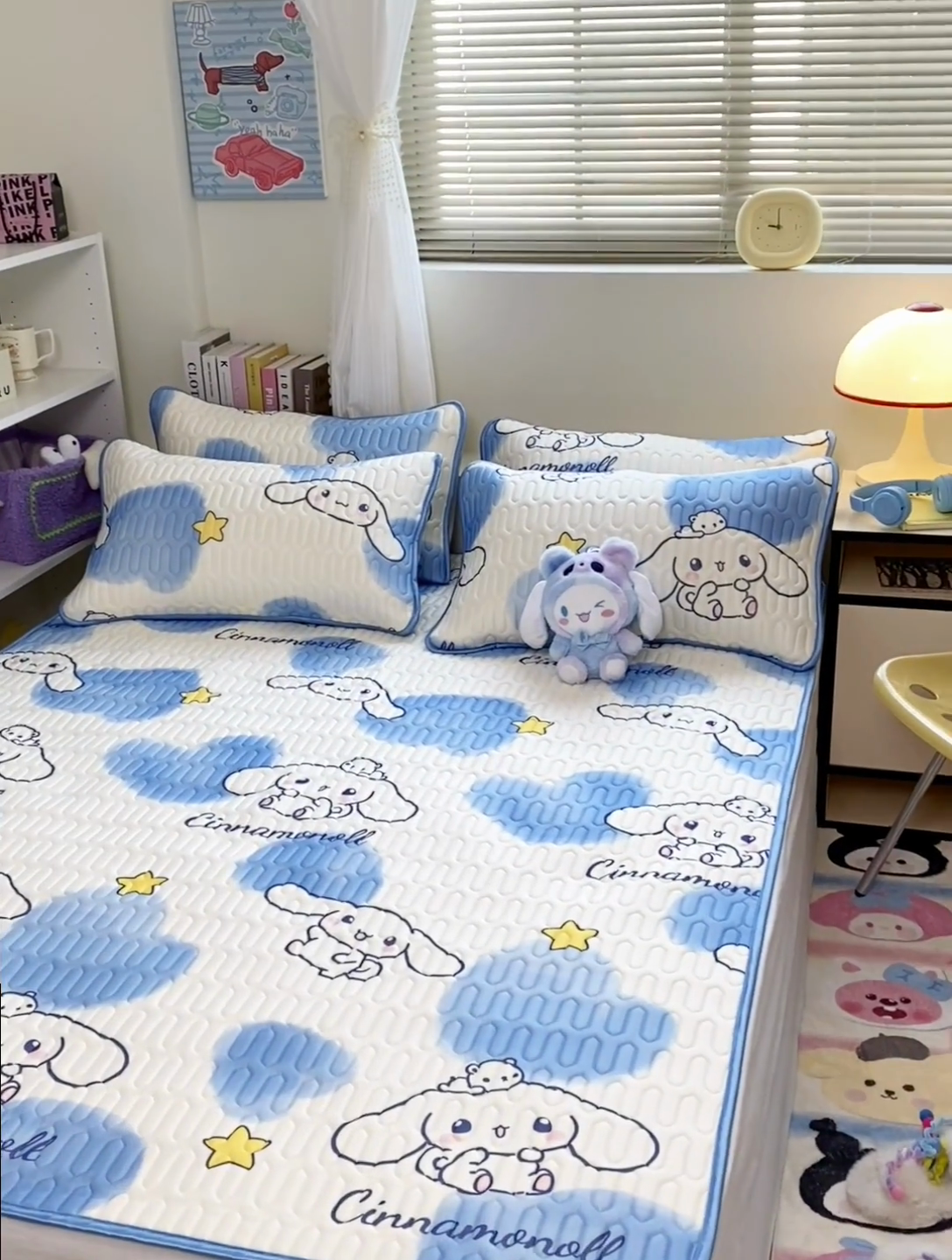 91家纺网 家纺一手货源 找家纺 澳萝拉 2024新款A类凉感丝三丽鸥乳胶凉席 蓝心大耳狗