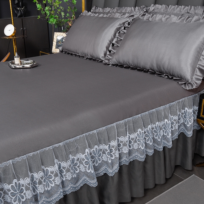 91家纺网 家纺一手货源 找家纺 艾裙海  2025新款纯色床裙款冰丝凉席 深灰