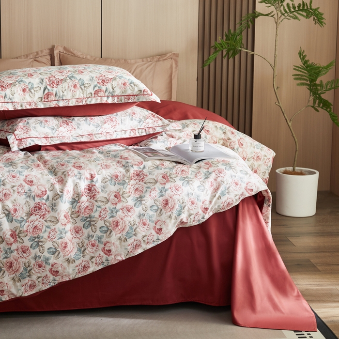 91家纺网 家纺一手货源 找家纺 怡家居 2024新款100支长绒棉印花四件套 彩蝶