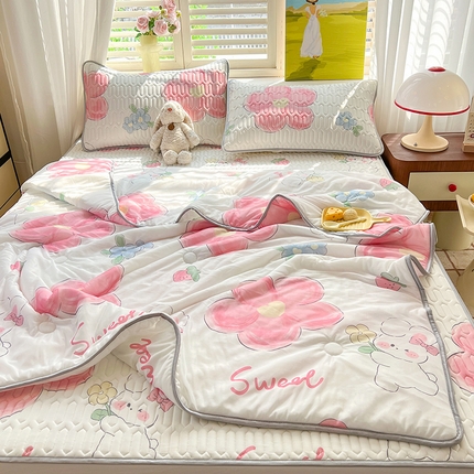 91家纺网 家纺一手货源 找家纺 （总）慕澄家纺 2024新款小版印花0.5乳胶凉席夏被四件套