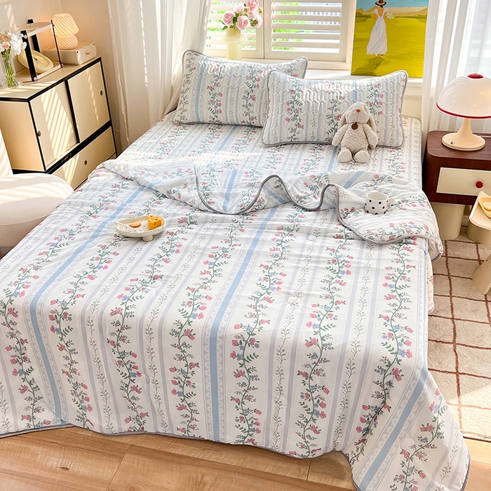 91家纺网 家纺一手货源 找家纺 慕澄家纺 2024新款小版印花0.5乳胶凉席夏被四件套 花藤