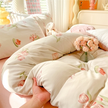 91家纺网 家纺一手货源 找家纺 多品 2024新款水洗棉双层纱四件套 郁香园