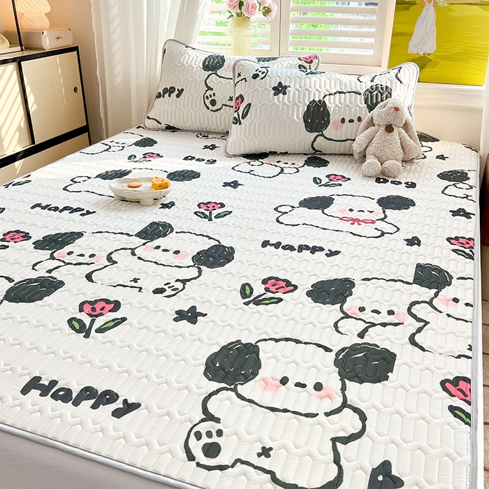 91家纺网 家纺一手货源 找家纺 慕澄家纺 2024新款小版印花0.5乳胶凉席系列 快乐小狗