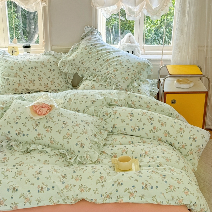 91家纺网 家纺一手货源 找家纺 上尚居 2024直播爆款韩版印花小清新卡通云朵棉四件套 晨语蔓蔓