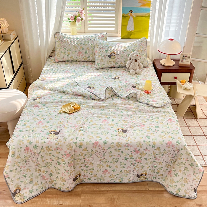 91家纺网 家纺一手货源 找家纺 慕澄家纺 2024新款小版印花0.5乳胶凉席夏被四件套 夏天