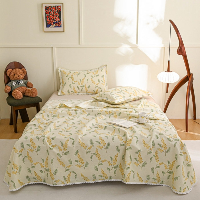 91家纺网 家纺一手货源 找家纺 萌宝老粗布毛绒玩具 2025新款原棉老粗布印花床单系列细纱帆布软凉席三枚段条花边款 大麦