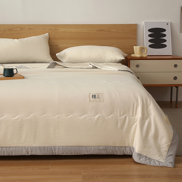 91家纺网 家纺一手货源 找家纺 猎鹿人家纺 2024新款纯色水洗棉纱棉花夏被 云朵白