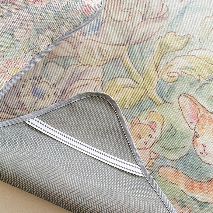 91家纺网 家纺一手货源 找家纺 萝莉家纺 2024新款大版印花冰丝凉席床席床笠款 小猫咪的花园-床笠款