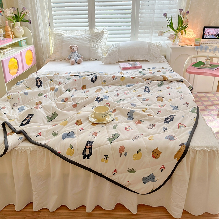 91家纺网 家纺一手货源 找家纺 琪格格纺织 2024新款A类卡通印花清新大豆针织夏被 200*230cm-夏被 针织被-动物之家