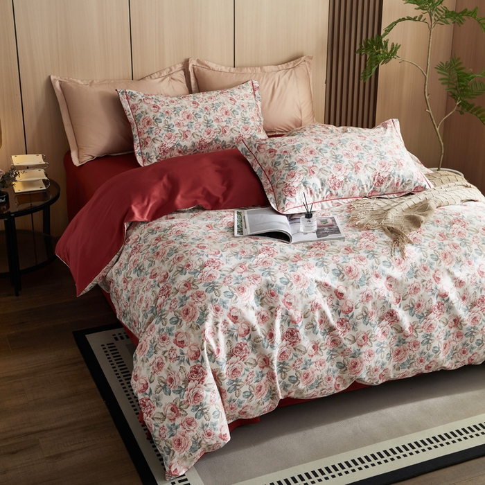 91家纺网 家纺一手货源 找家纺 怡家居 2024新款100支长绒棉印花四件套 彩蝶