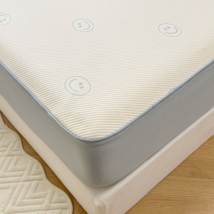 91家纺网 家纺一手货源 找家纺 全季家居 2024新款5A速冷PE小动物系列凉豆豆席 笑脸-天蓝-床笠款