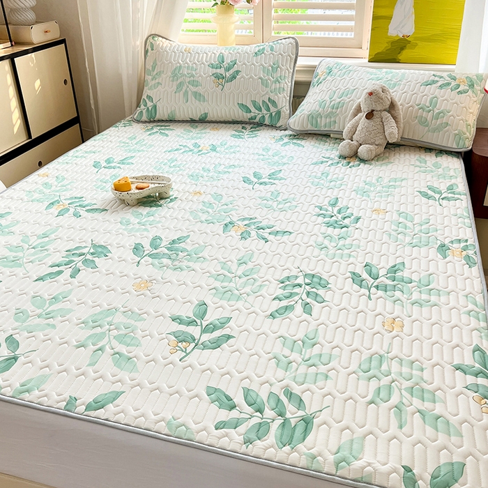 91家纺网 家纺一手货源 找家纺 慕澄家纺 2024新款小版印花0.5乳胶凉席系列 绿叶