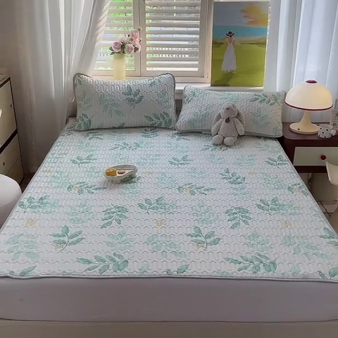 91家纺网 家纺一手货源 找家纺 慕澄家纺 2024新款小版印花0.5乳胶凉席系列 绿叶