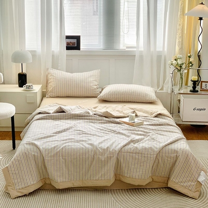 水洗的故事2025新款A类色织水洗棉丝夏被四件套系列 紫米条