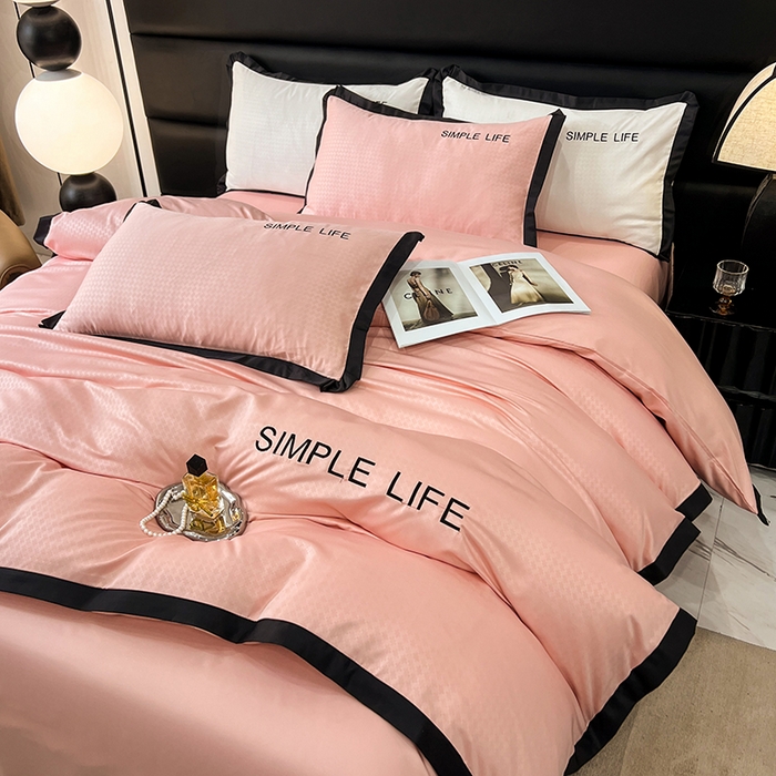 91家纺网 家纺一手货源 找家纺 艾米家居 2025水洗真丝提花系列简约生活 简约生活豆沙粉