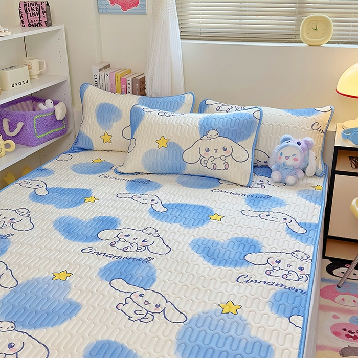 91家纺网 家纺一手货源 找家纺 澳萝拉 2024新款A类凉感丝三丽鸥乳胶凉席 蓝心大耳狗