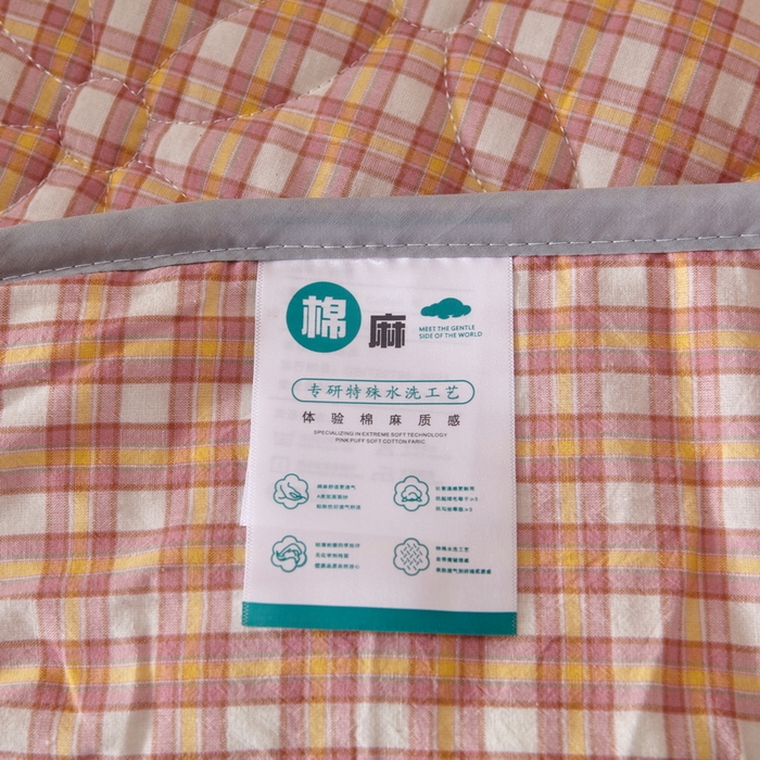 91家纺网 家纺一手货源 找家纺 杜先生 2024新款无印风水洗棉夹棉床笠 蜜橘格