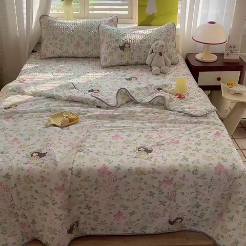 91家纺网 家纺一手货源 找家纺 慕澄家纺 2024新款小版印花0.5乳胶凉席夏被四件套 夏天