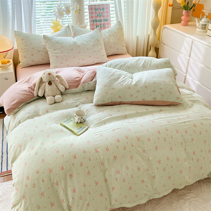 91家纺网 家纺一手货源 找家纺 多品 2024新款水洗棉双层纱四件套 半夏