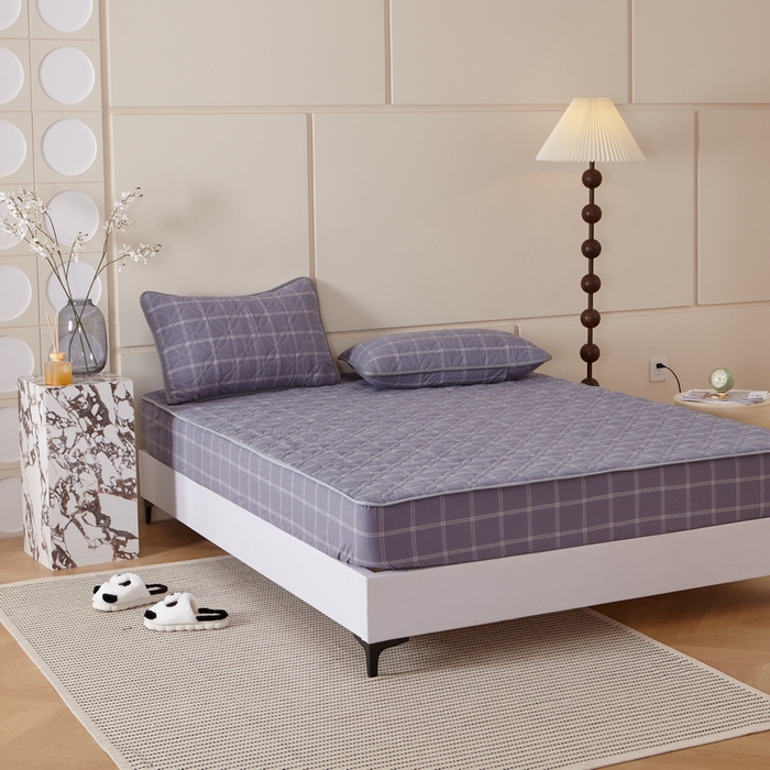 91家纺网 家纺一手货源 找家纺 杜先生 2024新款无印风水洗棉夹棉床笠 深灰大格