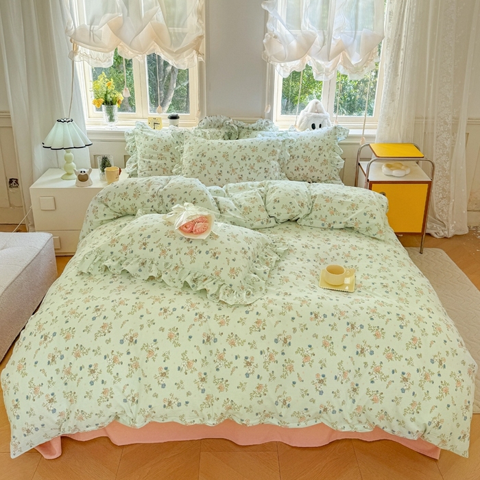 91家纺网 家纺一手货源 找家纺 上尚居 2024直播爆款韩版印花小清新卡通云朵棉四件套 晨语蔓蔓