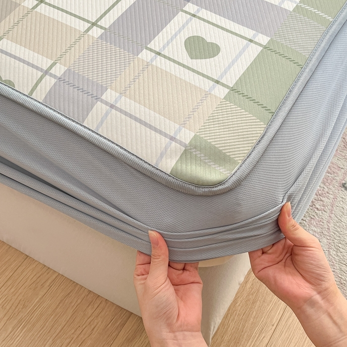 91家纺网 家纺一手货源 找家纺 星座 2025大斜纹复合冰丝凉席床笠款 爱心气泡绿-床笠款