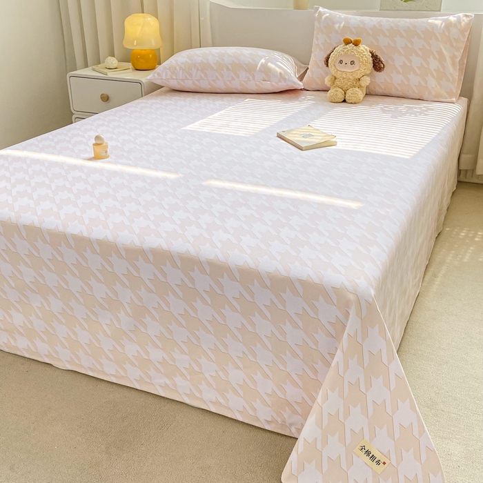 91家纺网 家纺一手货源 找家纺 卧趣家纺 2024新品全棉老粗布单品床单床笠系列-单品床单系列 千鸟格-米