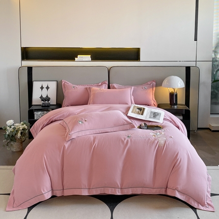 91家纺网 家纺一手货源 找家纺 （总）凯艾玲 2024新款简约轻奢磨毛细斜纹四件套-三生有杏