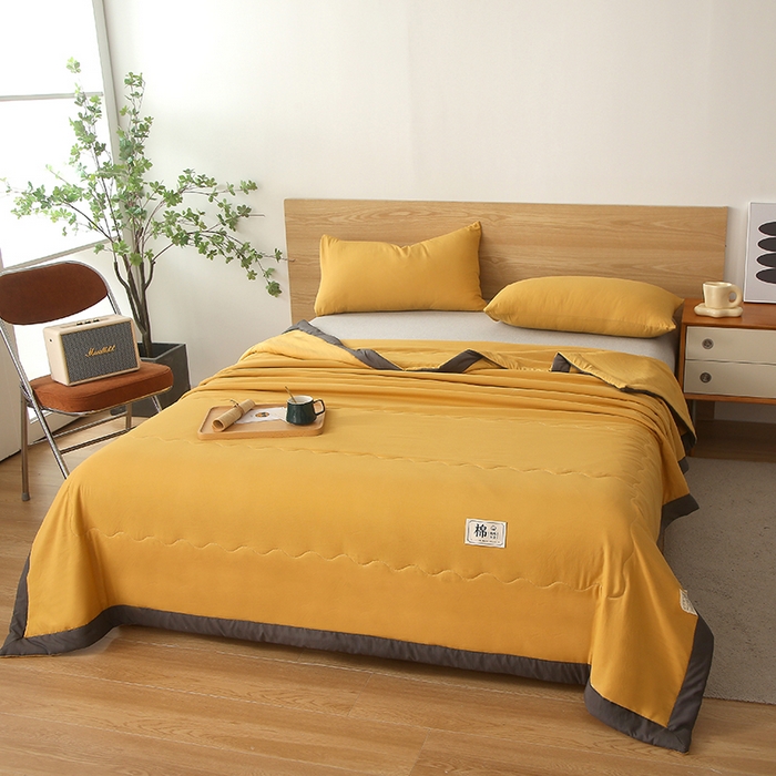 91家纺网 家纺一手货源 找家纺 猎鹿人家纺 2024新款纯色水洗棉纱棉花夏被 栀子黄