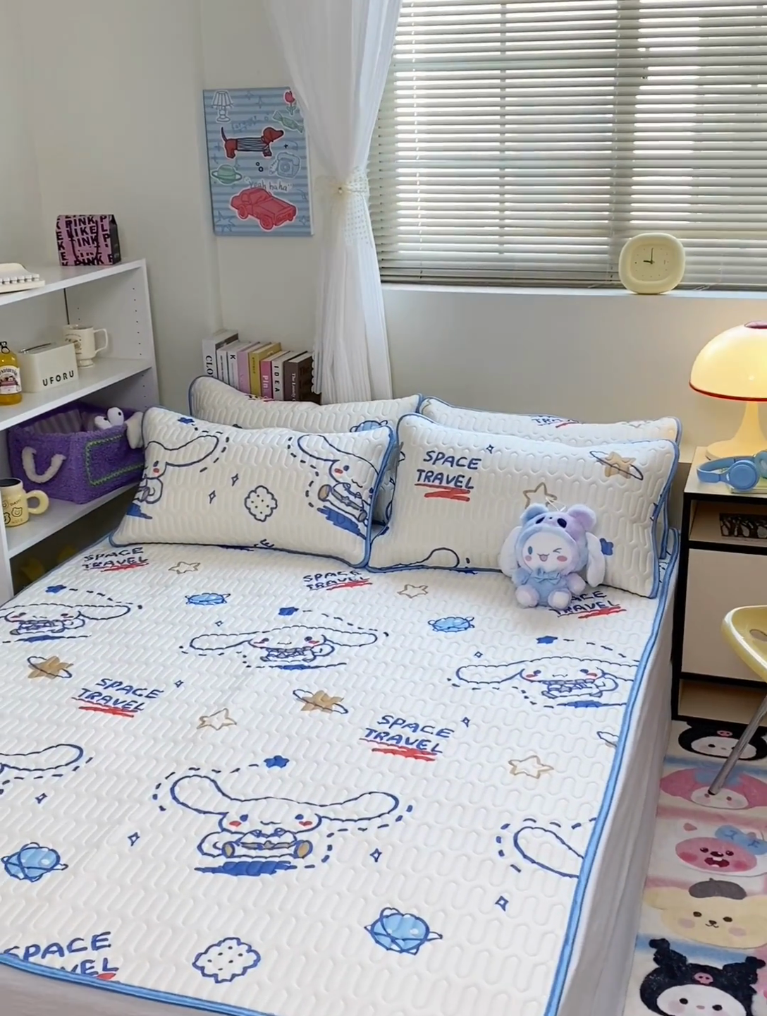 91家纺网 家纺一手货源 找家纺 澳萝拉 2024新款A类凉感丝三丽鸥乳胶凉席 星空大耳狗