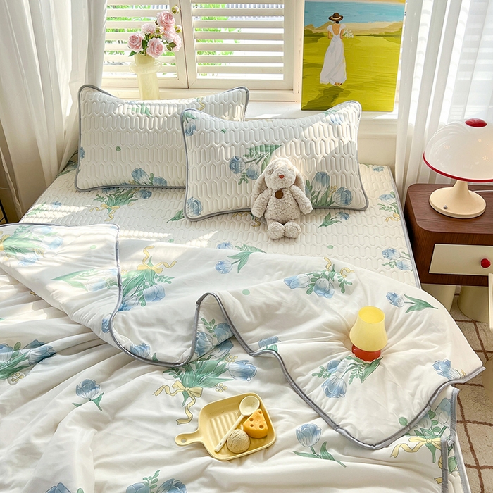 91家纺网 家纺一手货源 找家纺 慕澄家纺 2024新款小版印花0.5乳胶凉席夏被四件套 祈愿