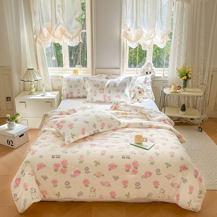 91家纺网 家纺一手货源 找家纺 创优家纺  2025新款A类皱皱纱小花边夏被 馥郁鲜花