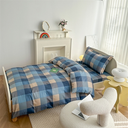 91家纺网 家纺一手货源 找家纺 凌云家纺 2025新款A类全棉床笠款三件套 灰蓝格