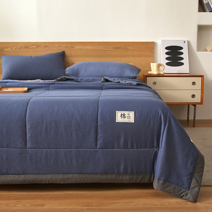 91家纺网 家纺一手货源 找家纺 猎鹿人家纺 2024新款纯色水洗棉纱棉花夏被 绅士蓝