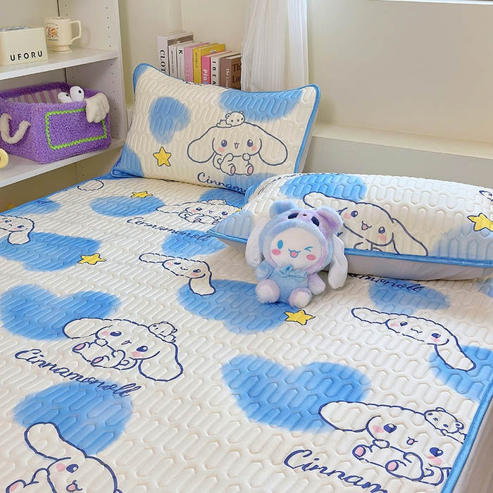 91家纺网 家纺一手货源 找家纺 澳萝拉 2024新款A类凉感丝三丽鸥乳胶凉席 蓝心大耳狗